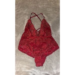 Cacique red lace bodysuit from Lane Bryant